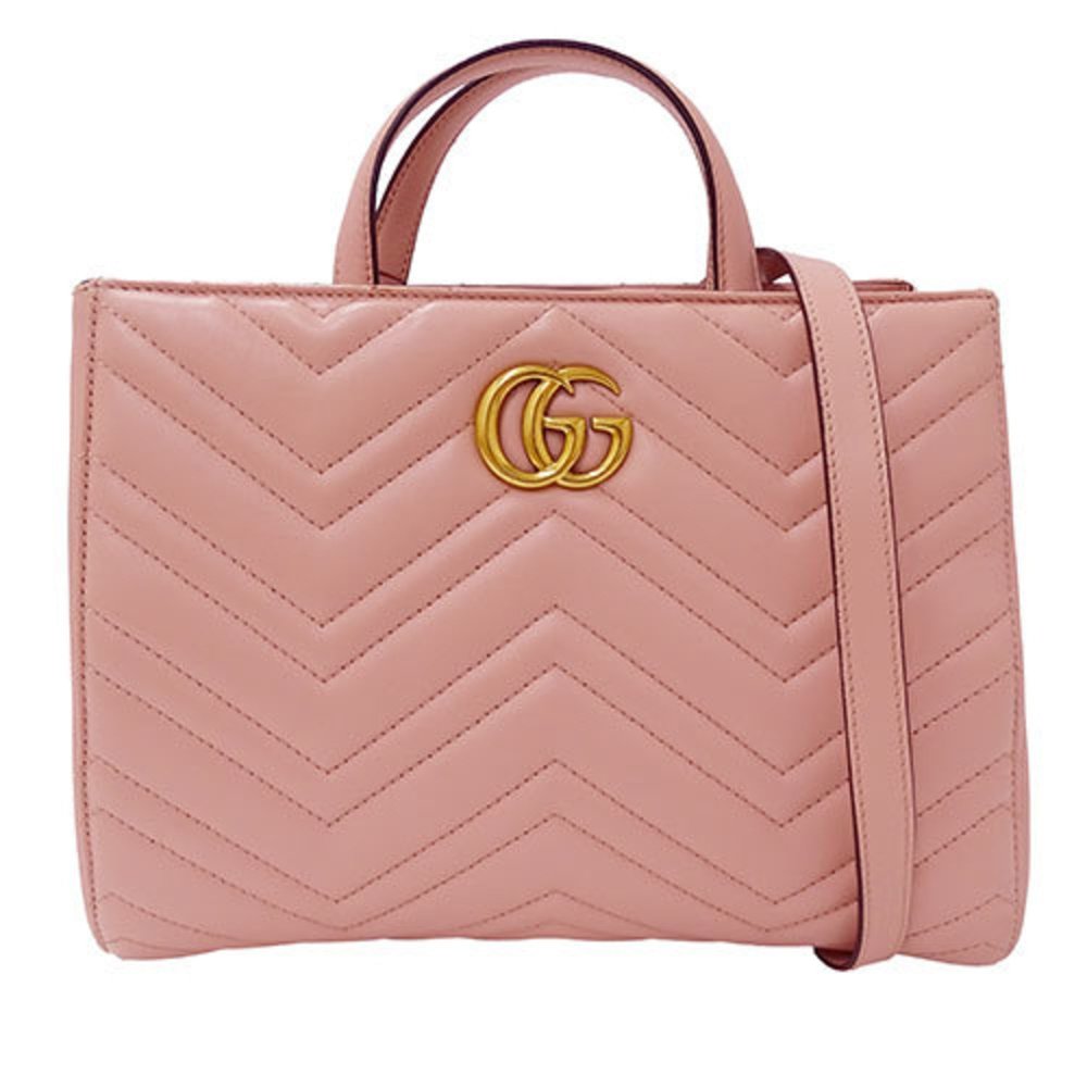 GUCCI Bag Women's Handbag Shoulder 2way Leather GG Marmont Pink 448054 Quilted - Picture 2 of 16